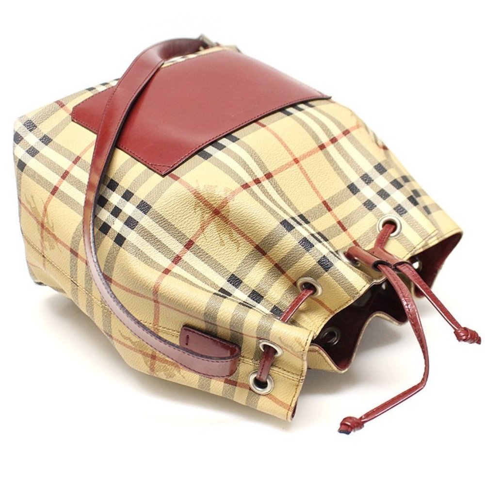 BURBERRY Haymarket Check Drawstring Bucket Shoulder Bag - Picture 3 of 16